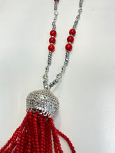将图片加载到图库查看器,Red Coral with Silver Faceted Long Necklace