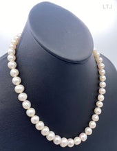 将图片加载到图库查看器,White Pearl Necklace with Metal Heart 8mm 16"