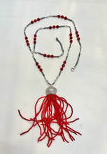 将图片加载到图库查看器,Red Coral with Silver Faceted Long Necklace