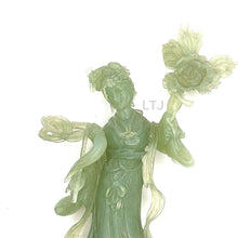 将图片加载到图库查看器,Ceremonial Grace: Chinese Lady in Festive Attire with Camellia & Horse Hair Whisk