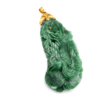 Cargar imagen en el visor de la galería, Burmese hand-carved Jade in Peacock Pendant with 14K Gold (AAA quality)