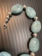 将图片加载到图库查看器,Aquamarine Big Beads and Silver Beads Necklace