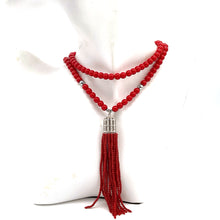 将图片加载到图库查看器,Red Coral with Silver Bead Long Necklace
