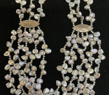Cargar imagen en el visor de la galería, Gray Keshi Pearl with Silver Charm 5 Layers Necklace 22-26"