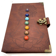 Cargar imagen en el visor de la galería, Leather Notebook with 7 Chakra Stones