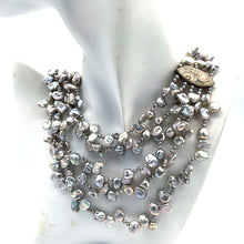Cargar imagen en el visor de la galería, Gray Keshi Pearl with Silver Charm 5 Layers Necklace 22-26"