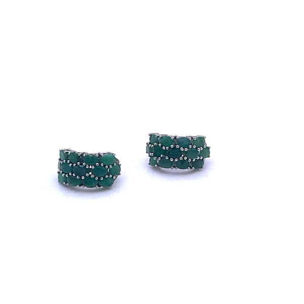 3 line Emerald with White Zircon Rhodium Over Sterling Silver Ring
