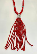 将图片加载到图库查看器,Red Coral with Silver Bead Long Necklace