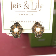 Load image into Gallery viewer, Pearl with Flower Omega Earrings