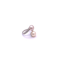 Load image into Gallery viewer, 2 Pearls Ring with Sterling Silver