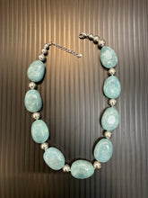 将图片加载到图库查看器,Aquamarine Big Beads and Silver Beads Necklace