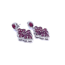 Load image into Gallery viewer, Ruby Long Earring with White Zircon Rhodium over Sterling Silver