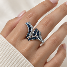 Load image into Gallery viewer, Sapphire 4 Line Twisted Style Ring