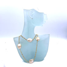 Load image into Gallery viewer, Natural Freshwater Gold Flap Pearl with Gold Over Silver Chain Long Necklace