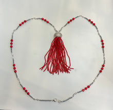 将图片加载到图库查看器,Red Coral with Silver Faceted Long Necklace