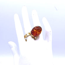 Load image into Gallery viewer, Natural Amber Ring with Gold Over Silver