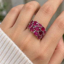 Load image into Gallery viewer, Three Row Ruby & White Zircon Ring in Rhodium-Plated Sterling Silver