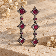 Load image into Gallery viewer, Ruby Three-Star Hanging Earrings