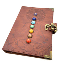 Cargar imagen en el visor de la galería, Leather Notebook with 7 Chakra Stones