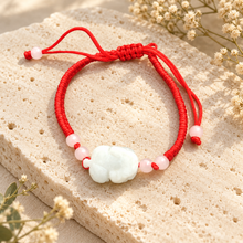 Load image into Gallery viewer, Green Jade Pixiu Red Cord Adjustable Bracelet