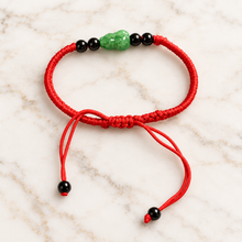 Load image into Gallery viewer, Green Jade & Onyx Red Cord Adjustable Bracelet