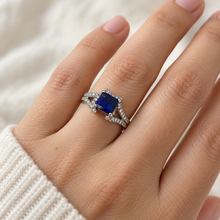 Load image into Gallery viewer, Square Sapphire & Diamonique Silver Ring