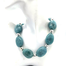 将图片加载到图库查看器,Aquamarine Big Beads and Silver Beads Necklace