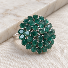 Load image into Gallery viewer, Emerald 3 Line Flower Style Ring