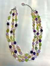 Load image into Gallery viewer, 3 Layers Necklace in Sterling Silver Amethyst, Citrine, Rose Quartz and Prehnite