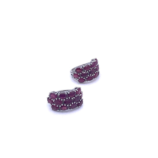 3 line Ruby with White Zircon Rhodium Over Sterling Silver Ring