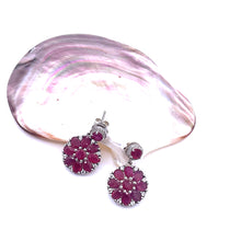 Load image into Gallery viewer, Ruby with White Zircon Rhodium over Sterling Silver Earring