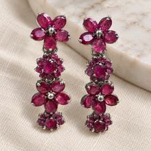 Load image into Gallery viewer, Ruby Flower Hanging Earrings