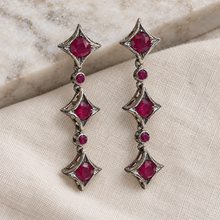 Load image into Gallery viewer, Ruby Three-Star Hanging Earrings