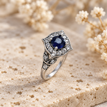 Load image into Gallery viewer, Oval Sapphire & Diamonique Silver Ring