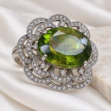 Загрузить изображение в средство просмотра галереи, Peridot with Diamonique Ring in Sterling Silver