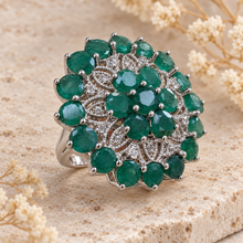 Загрузить изображение в средство просмотра галереи, Emerald Circle Ring with White Zircon in Rhodium over Sterling Silver