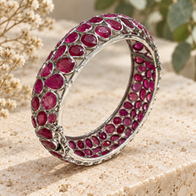 Load image into Gallery viewer, Ruby Bangle with White Gold Plating