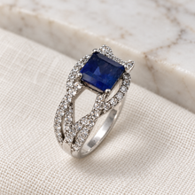 Load image into Gallery viewer, Square Sapphire & Diamonique Silver Ring