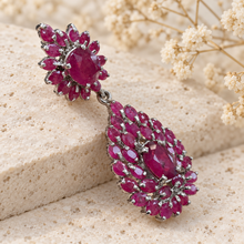 将图片加载到图库查看器,Ruby Flower & Oval Hanging Earring