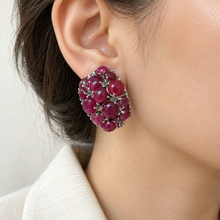 Load image into Gallery viewer, Ruby Cabochon Cluster Earring