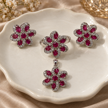 Load image into Gallery viewer, Ruby with Diamonique Flower Design Set