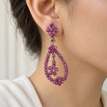 Load image into Gallery viewer, Ruby Oval Flower Hanging Earring
