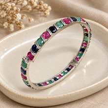 Cargar imagen en el visor de la galería, Ruby, Sapphire & Emerald Bangle in Silver