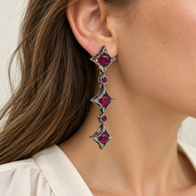 Load image into Gallery viewer, Ruby Three-Star Hanging Earrings