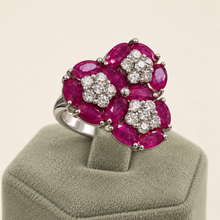 Загрузить изображение в средство просмотра галереи, Ruby Triple Flower Ring in Sterling Silver