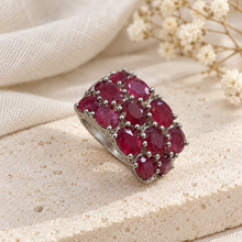 Загрузить изображение в средство просмотра галереи, Three-Row Ruby & White Zircon Ring in Rhodium-Plated Sterling Silver