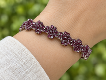 Load image into Gallery viewer, Triple Flower Ruby Sterling Silver Bracelet
