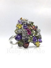 Load image into Gallery viewer, Multi-colored gemstones heart-shaped set (sterling silver)