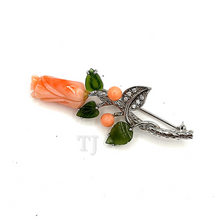 Load image into Gallery viewer, Angel skin rose brooch made with Italian Coral in sterling silver material