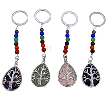 Загрузить изображение в средство просмотра галереи, gemstones tree of life key chain with 7 chakra